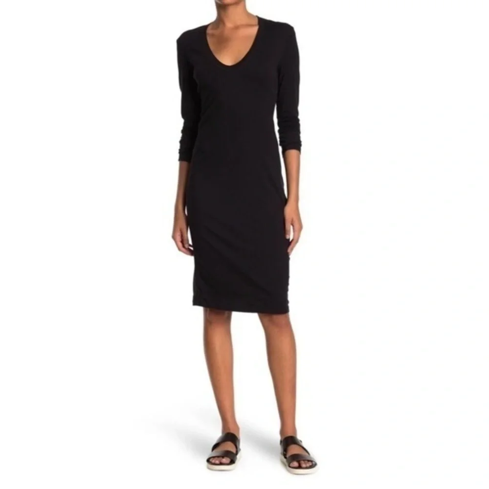 Standard James Perse V-Neck Long Sleeve Knit Dress Black size 3 - Picture 1 of 13